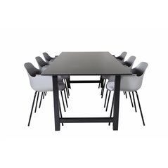 Count Dining Table - 220*100*H75 - Black / Black, Comfort Plastic Dining Chair - Black Legs - Grey Plastic_6