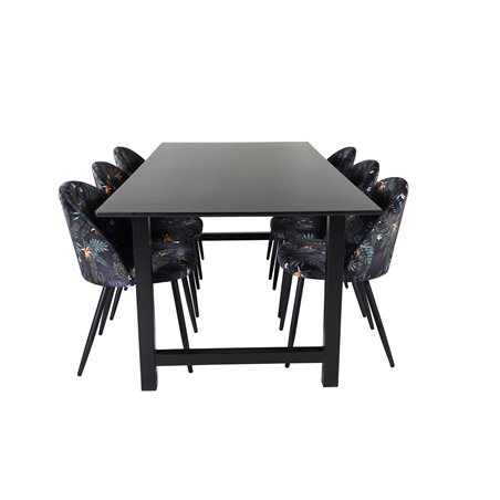 Count Dining Table - 220*100*H75 - Black / Black, Velvet Dining Chair - Black Flower fabric_6