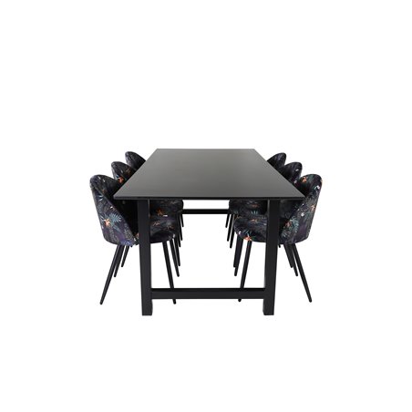 Count Dining Table - 220*100*H75 - Black / Black, Velvet Dining Chair - Black Flower fabric_6