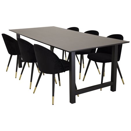 Count Dining Table - 220*100*H75 - Black / Black, Velvet Dining Chair Brass - Black / Black_6