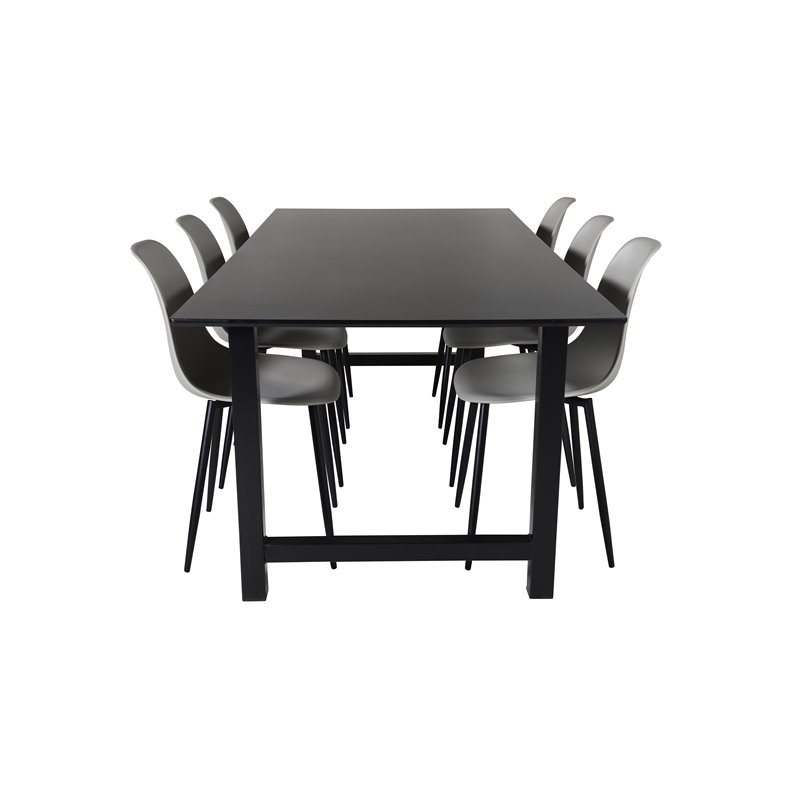 Count Dining Table - 220*100*H75 - Black / Black, Polar Plastic Dining Chair - Black Legs / Grey Plastic_6