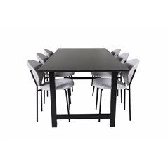 Count Dining Table - 220*100*H75 - Black / Black, Vault Dining Chair - Black Legs - Grey Fabric_6