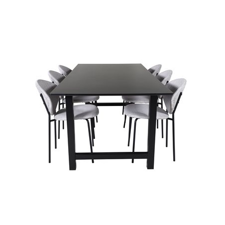 Count Dining Table - 220*100*H75 - Black / Black, Vault Dining Chair - Black Legs - Grey Fabric_6