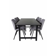 Count Dining Table - 220*100*H75 - Black / Black, Gemma Dining Chair - Black Legs - Grey Fabric_6