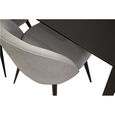 Count Dining Table - 220*100*H75 - Black / Black, Velvet Dining Chair Corduroy - Light Grey / Black_6