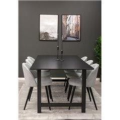 Count Dining Table - 220*100*H75 - Black / Black, Velvet Dining Chair Corduroy - Light Grey / Black_6