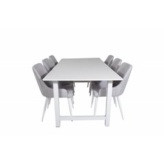 Count Dining Table - 220*100*H75 - White / White, Plaza Dining chair - White legs - Light  Grey Fabric_6