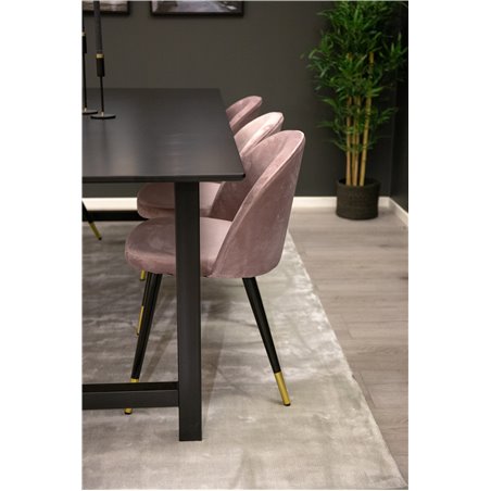 Count Dining Table - 220*100*H75 - Black / Black, Velvet Dining Chair Brass - Pink / Black_6