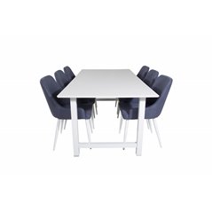 Count Dining Table - 220*100*H75 - White / White, Plaza Dining Chair - White Legs - Blue Fabric_6