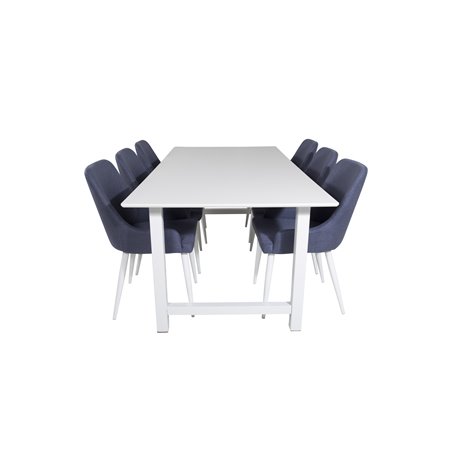 Count Dining Table - 220*100*H75 - White / White, Plaza Dining Chair - White Legs - Blue Fabric_6