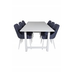 Count Dining Table - 220*100*H75 - White / White, Plaza Dining Chair - White Legs - Blue Fabric_6