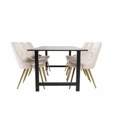 Count Dining Table - 220*100*H75 - Black / Black, Velvet Deluxe Dining Chair - Beige / Brass_6