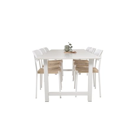 Count ruokapöytä - 220 * 100 * H75 - valkoinen / valkoinen, Polly ruokapöydän tuoli - Nature / valkoinen_6