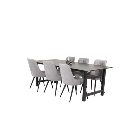 Count Dining Table - 220*100*H75 - Black / Black, Velvet Deluxe Dining Chair - Light Grey / Black_6