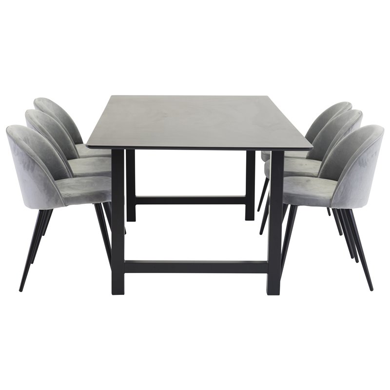 Count Dining Table - 220*100*H75 - Black / Black, Velvet Dining Chair - Light Grey / Black_6