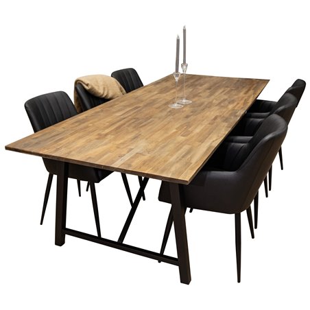 Malang Dining Table - 250*100*H76 - Dark Teak / Black, Comfort Dining Chair - Black / Black_6
