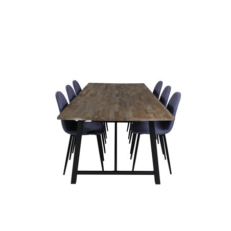 Malang Dining Table - 250*100*H76 - Dark Teak / Black, Polar Dining Chair - Black Legs - Blue Fabric_6