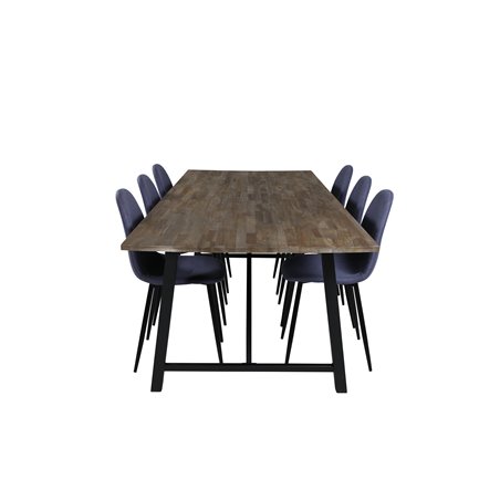 Malang Dining Table - 250*100*H76 - Dark Teak / Black, Polar Dining Chair - Black Legs - Blue Fabric_6