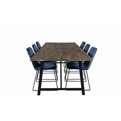 Malang Dining Table - 250*100*H76 - Dark Teak / Black, Muce Dining Chair - Black Legs - Blue Velvet_6