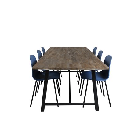 Malang Dining Table - 250*100*H76 - Dark Teak / Black, Arctic Dining Chair - Black Legs - Blue Plastic_6