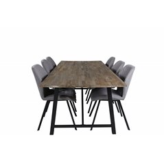 Malang Dining Table - 250*100*H76 - Dark Teak / Black, Gemma  Dining Chair - Black Legs - Grey Fabric_6