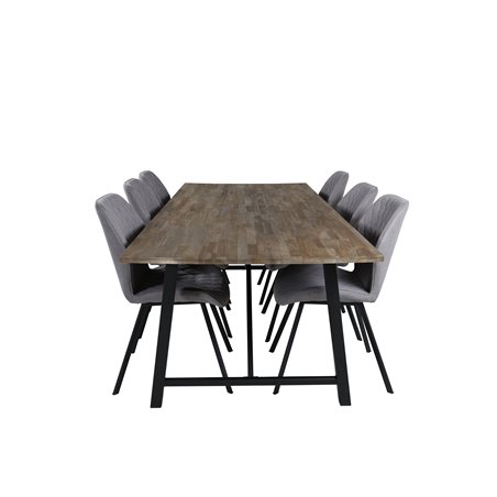 Malang Dining Table - 250*100*H76 - Dark Teak / Black, Gemma  Dining Chair - Black Legs - Grey Fabric_6