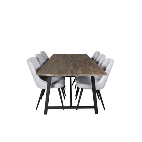 Malang Dining Table - 250*100*H76 - Dark Teak / Black, Velvet Deluxe Dining Chair - Black Legs - Light Grey Fabric_6