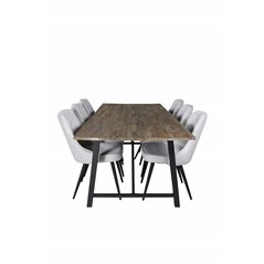 Malang Dining Table - 250*100*H76 - Dark Teak / Black, Velvet Deluxe Dining Chair - Black Legs - Light Grey Fabric_6