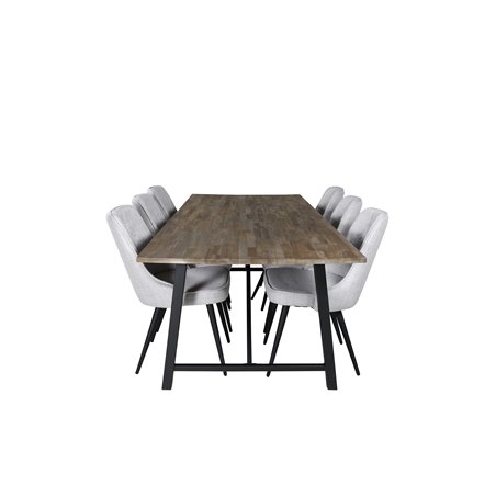 Malang Dining Table - 250*100*H76 - Dark Teak / Black, Velvet Deluxe Dining Chair - Black Legs - Light Grey Fabric_6
