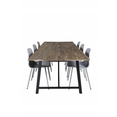 Malang Dining Table - 250*100*H76 - Dark Teak / Black, Arctic Dining Chair - Grey Legs - Grey Plastic_6