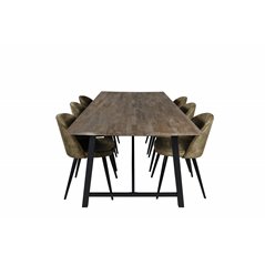 Malang Dining Table - 250*100*H76 - Dark Teak / Black, Velvet Dining Chiar - Black legs -  Dusty Green Velvet_6