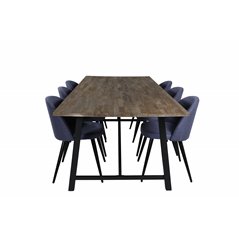 Malang Dining Table - 250*100*H76 - Dark Teak / Black, Velvet Dining Chiar - Black legs - Blue Fabric_6