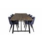 Malang Dining Table - 250*100*H76 - Dark Teak / Black, Velvet Dining Chiar - Black legs - Blue Fabric_6