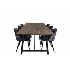 Malang Dining Table - 250*100*H76 - Dark Teak / Black, Velvet Dining Chair - Black Flower fabric_6
