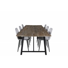 Malang Dining Table - 250*100*H76 - Dark Teak / Black, Polar Diamond Dining Chair - Black Legs - Grey Velvet_6