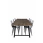 Malang Dining Table - 250*100*H76 - Dark Teak / Black, Polar Diamond Dining Chair - Black Legs - Grey Velvet_6