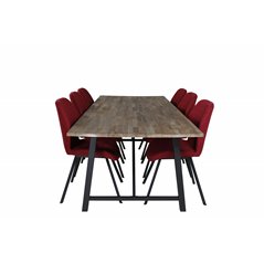 Malang Dining Table - 250*100*H76 - Dark Teak / Black, Gemma Dining Chair - Black Legs - Red Fabric_6
