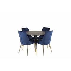 Dipp Dining Table - 115cm - Black / Black Brass, Velvet Deluxe Dining Chair - Blue / Brass_4