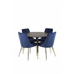 Dipp Dining Table - 115cm - Black / Black Brass, Velvet Deluxe Dining Chair - Blue / Brass_4