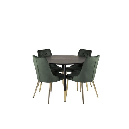 Dipp Dining Table - 115cm - Black / Black Brass, Velvet Deluxe Dining Chair - Green / Brass_4