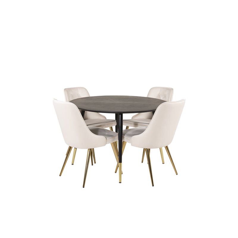 Dipp Dining Table - 115cm - Black / Black Brass, Velvet Deluxe Dining Chair - Beige / Brass_4