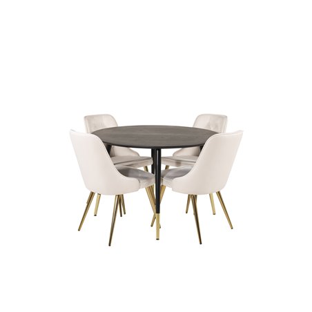 Dipp Dining Table - 115cm - Black / Black Brass, Velvet Deluxe Dining Chair - Beige / Brass_4