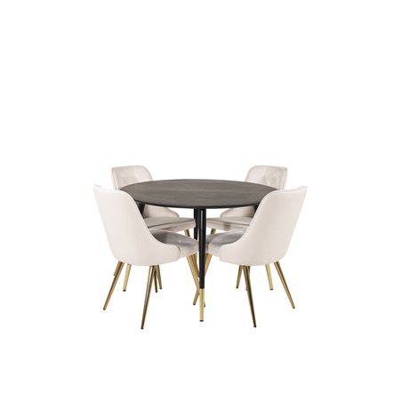 Dipp Dining Table - 115cm - Black / Black Brass, Velvet Deluxe Dining Chair - Beige / Brass_4