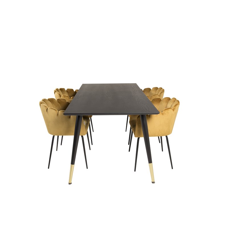 Dipp Dining Table - 180*90cm - Black / Black Brass, Limhamn - Chair - Gold Velvet_4