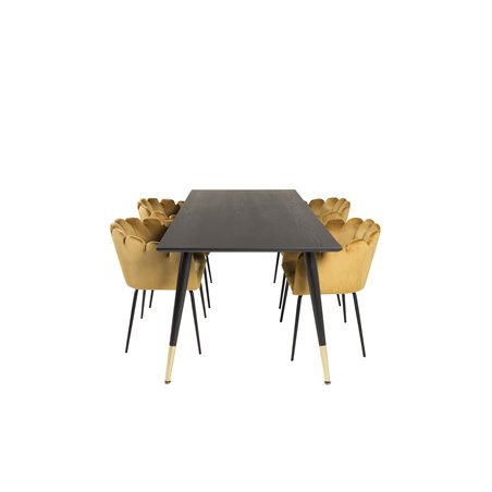 Dipp ruokapöytä - 180 * 90 cm - musta / musta messinki, Limhamn - tuoli - kultainen Velvet_4