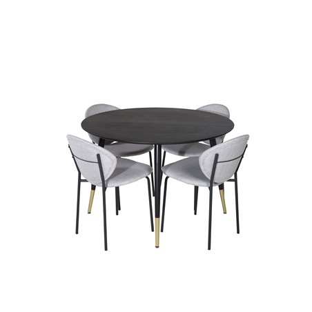 Dipp Dining Table - 115cm - Black / Black Brass, Vault Dining Chair - Black Legs - Grey Fabric_4