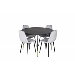 Dipp Dining Table - 115cm - Black / Black Brass, Polar Diamond Dining Chair - Black Legs - Grey Velvet_4