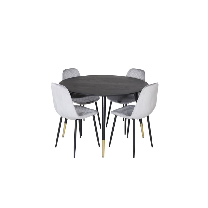 Dipp Dining Table - 115cm - Black / Black Brass, Polar Diamond Dining Chair - Black Legs - Grey Velvet_4