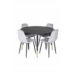 Dipp ruokapöytä - 115cm - musta / musta messinki, Polar Diamond ruokapöydän tuoli - mustat jalat - harmaa Velvet_4