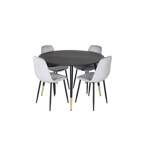 Dipp ruokapöytä - 115cm - musta / musta messinki, Polar Diamond ruokapöydän tuoli - mustat jalat - harmaa Velvet_4